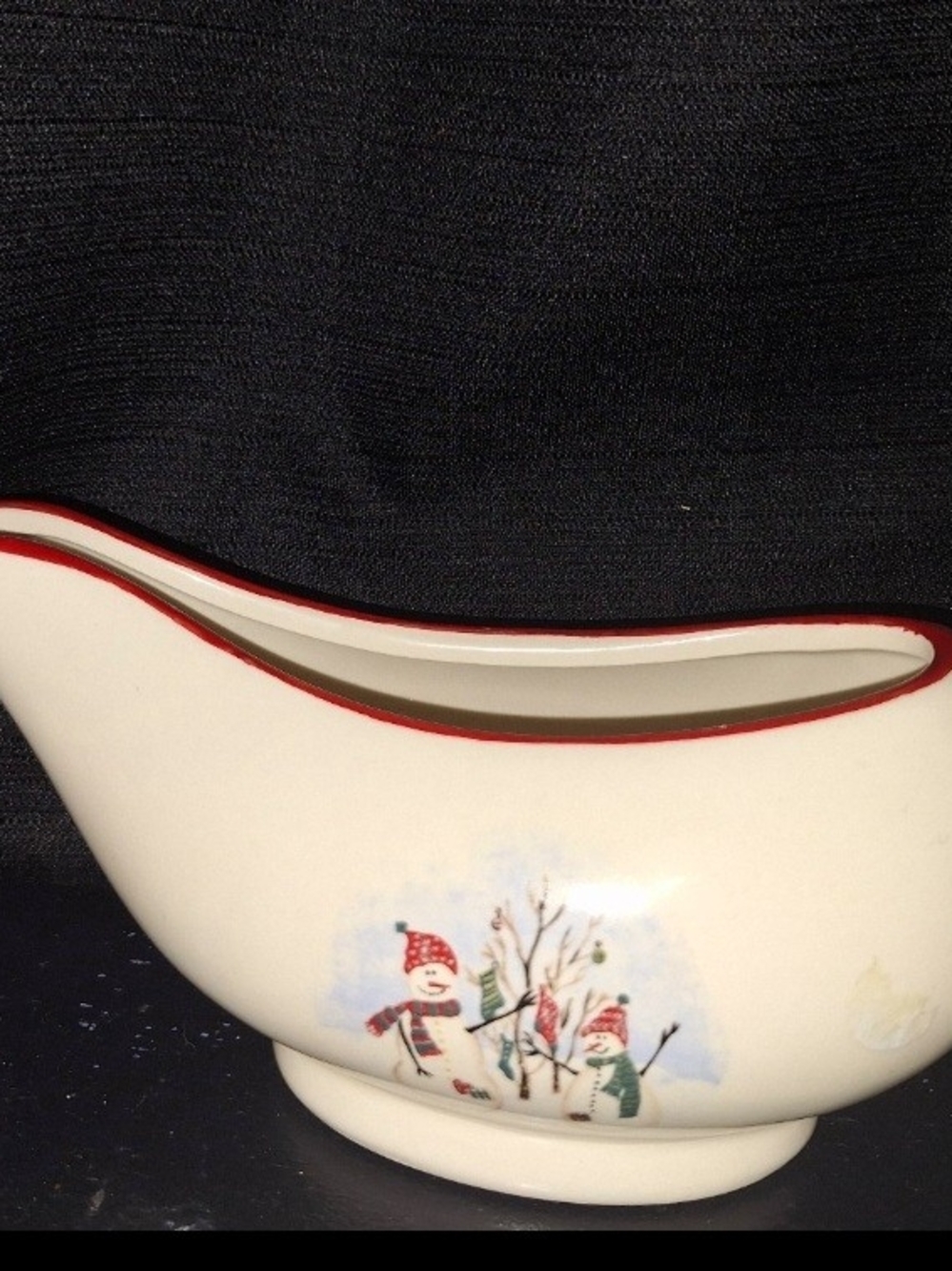 Vintage Royal Seasons 10" Gravy Boat with Snowman Motif.